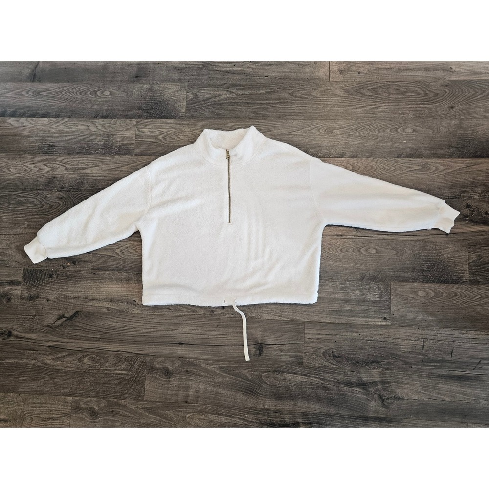 Old Navy Women's sz S White Sherpa Pullover Quarter Zip Drawstring Sweatshirt